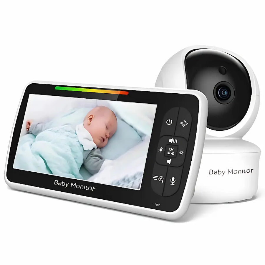 Hacker-sikker babyalarm med infrarødt nattesyn og krystalklar video. Babymonitor med kamera der viser baby i tremmeseng i mørke.